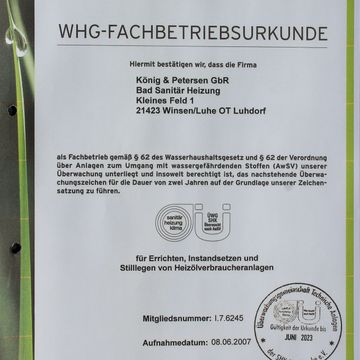 König und Petersen GbR Bad-Sanitär-Heizung-Solar Meisterbetrieb in Winsen an der Luhe Über uns 02 WHG Fachbetrieb